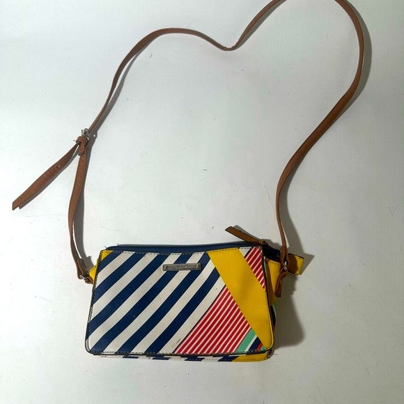Blue and Yellow Artistic Crossbody Bag with Geometric Design - Picture 1 of 6